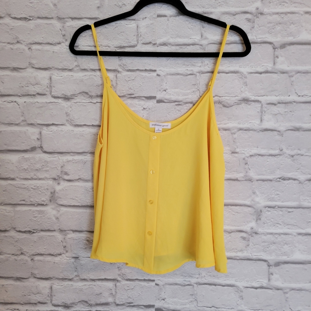 Ambiance Apparel yellow sheer spaghetti strap crop top size xl